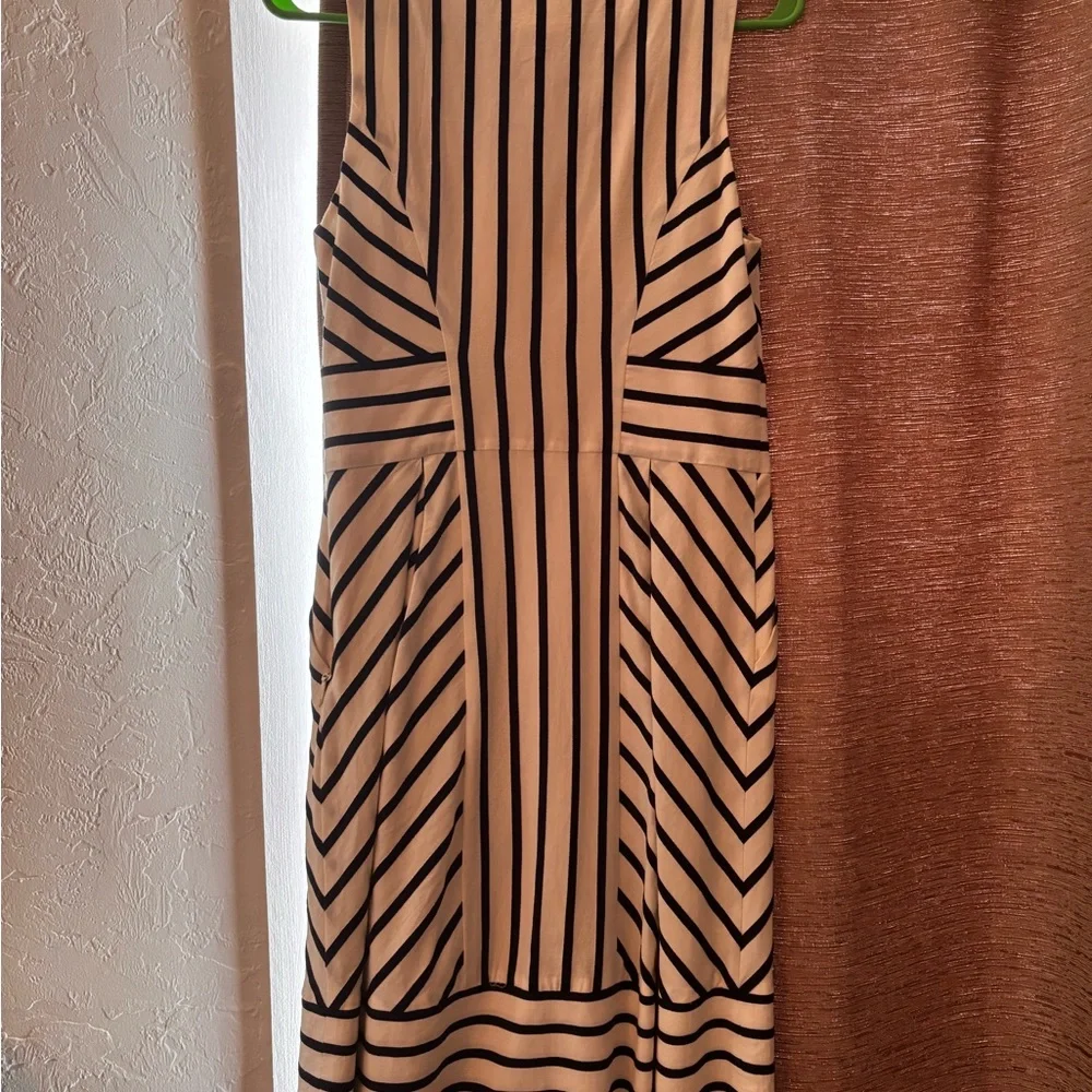 Maeve White with Black Stripes and Cream Lace Detail A-Line Scoop Neck Midi - Picture 4 of 5